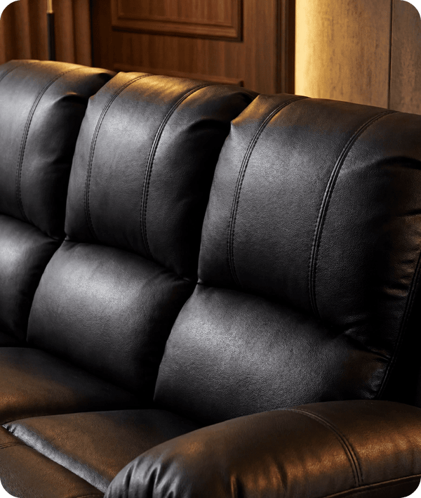 York Black Leather 3 Seater Manual Recliner Sofa