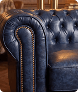 Chesterfield Blue Leather Antique 3 Seater Sofa