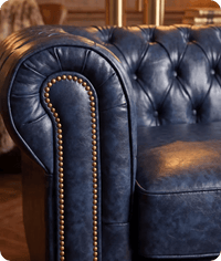 Chesterfield Blue Leather Antique 3 Seater Sofa
