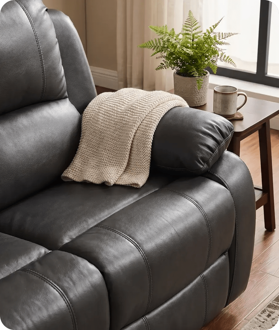 York Grey Leather 3 Seater Manual Recliner Sofa