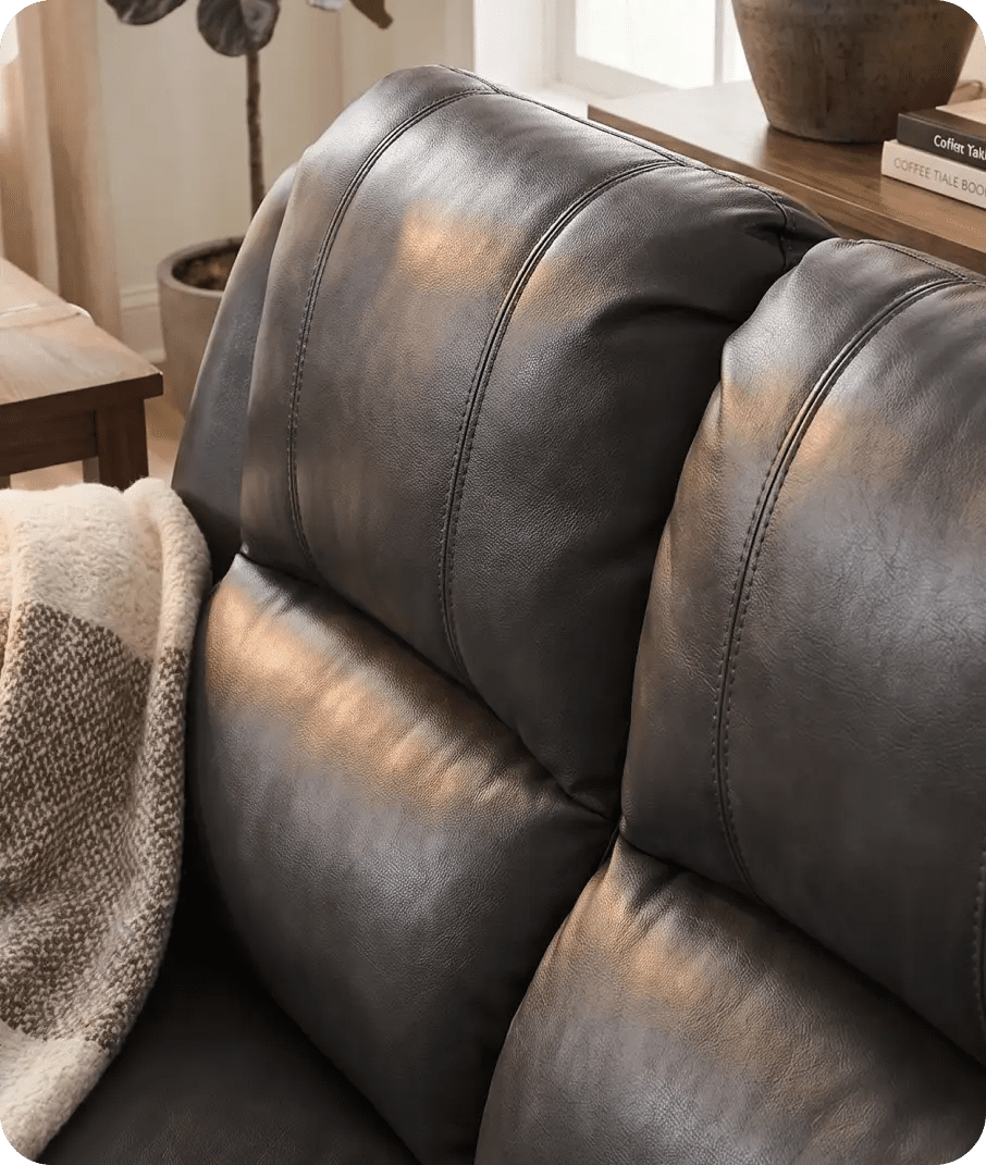 York Grey Leather 3 Seater Manual Recliner Sofa