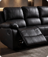 York Black Leather 3 Seater Manual Recliner Sofa