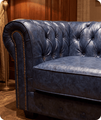 Chesterfield Blue Leather Antique 3 Seater Sofa