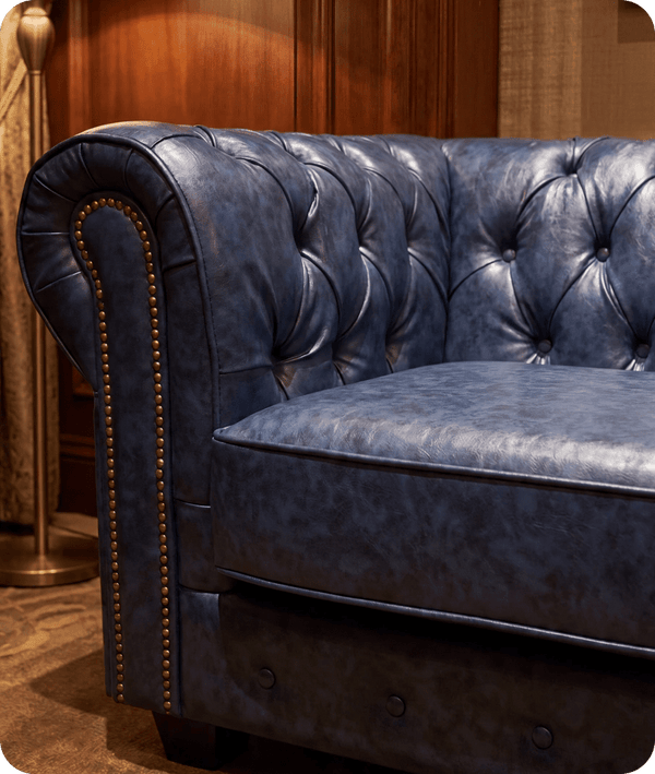 Chesterfield Blue Leather Antique 3 Seater Sofa