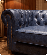 Chesterfield Blue Leather Antique 3 Seater Sofa