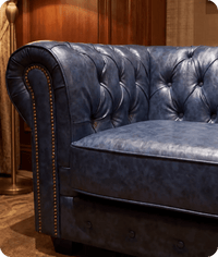 Chesterfield Blue Leather Antique 3 Seater Sofa