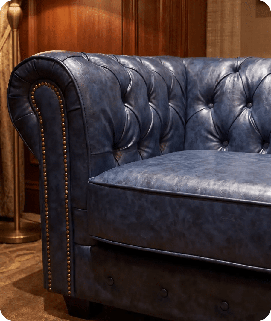Chesterfield Blue Leather Antique 3 Seater Sofa
