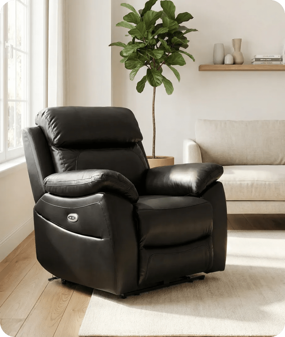 Torino Genuine Leather Black  Electric Power Recliner Armchair