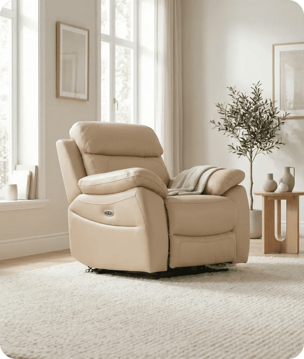 Torino Genuine Leather Cream Electric Power Recliner Armchair