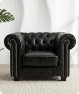 Chesterfield Black Leather Antique Armchair - Sofa-Direct