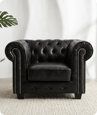 Chesterfield Black Leather Antique Armchair - Sofa-Direct