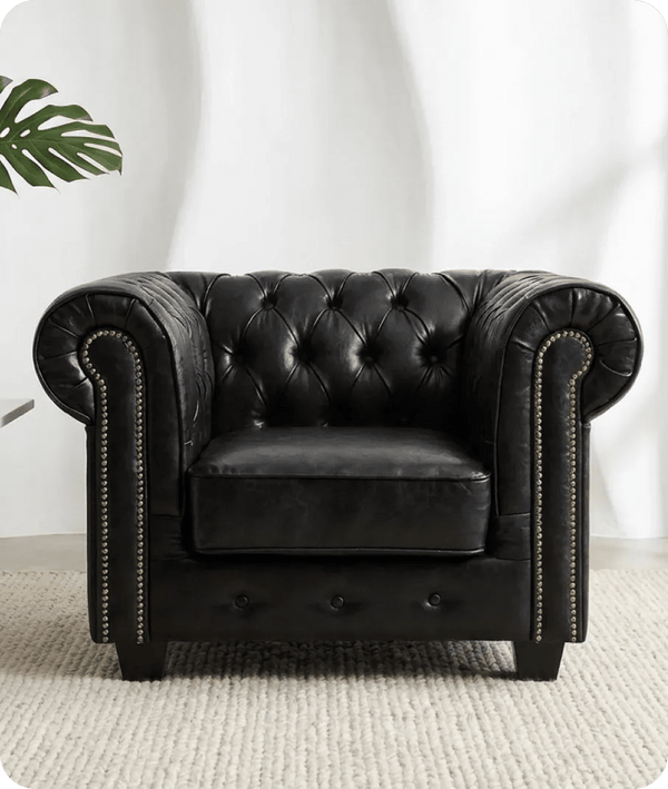 Windsor Classic Black Leather Antique Armchair