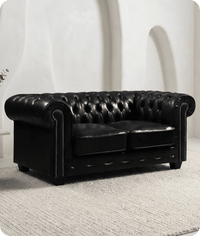 Chesterfield Black Leather Antique 2 Seater Sofa - Sofa-Direct