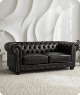Chesterfield Black Leather Antique 3 Seater Sofa - Sofa-Direct