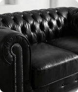 Chesterfield Black Leather Antique 2 Seater Sofa - Sofa-Direct