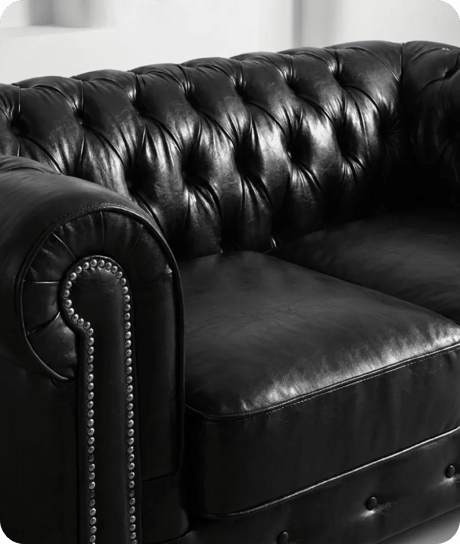 Chesterfield Black Leather Antique 2 Seater Sofa - Sofa-Direct