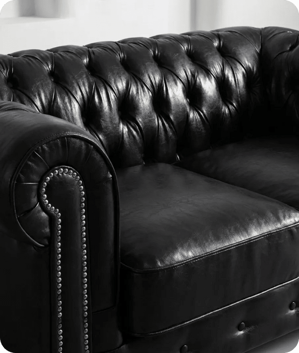 Windsor Classic Black Leather Antique 2 Seater Sofa