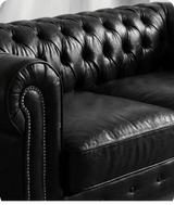 Chesterfield Black Leather Antique 3 Seater Sofa - Sofa-Direct