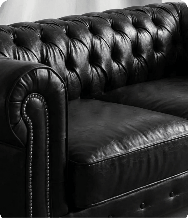 Windsor Classic Black Leather Antique 3 Seater Sofa