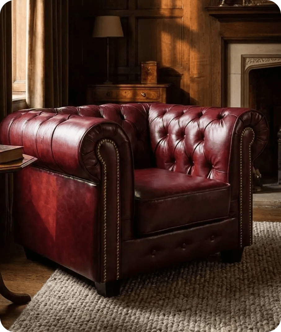 Chesterfield Red Leather Antique Armchair - Sofa-Direct