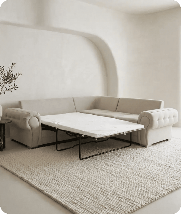 Florence High Back Cream Fabric Corner Sofa Bed
