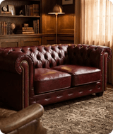Chesterfield Red Leather Antique 2 Seater Sofa - Sofa-Direct