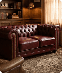 Chesterfield Red Leather Antique 2 Seater Sofa - Sofa-Direct