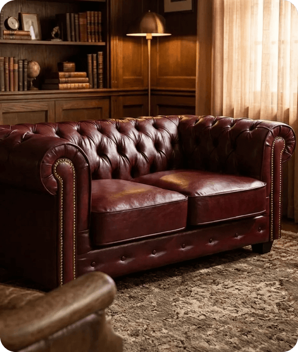 Windsor Classic Red Leather Antique 2 Seater Sofa
