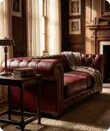 Chesterfield Red Leather Antique 3 Seater Sofa - Sofa-Direct