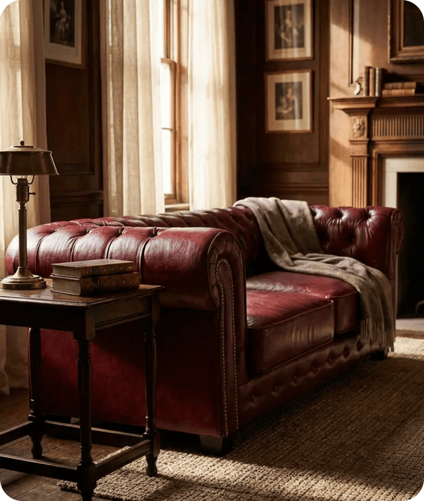 Windsor Classic Red Leather Antique 3 Seater Sofa