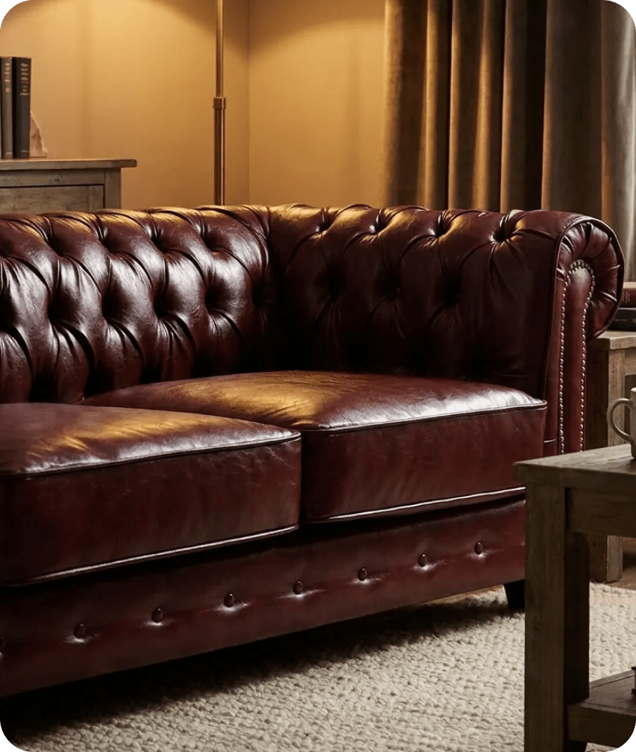 Chesterfield Red Leather Antique 3 Seater Sofa - Sofa-Direct