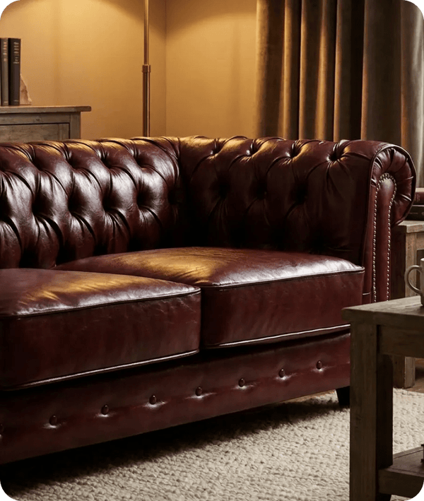 Windsor Classic Red Leather Antique 3 Seater Sofa