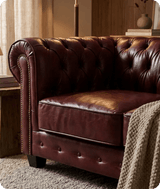 Chesterfield Red Leather Antique 3 Seater Sofa - Sofa-Direct