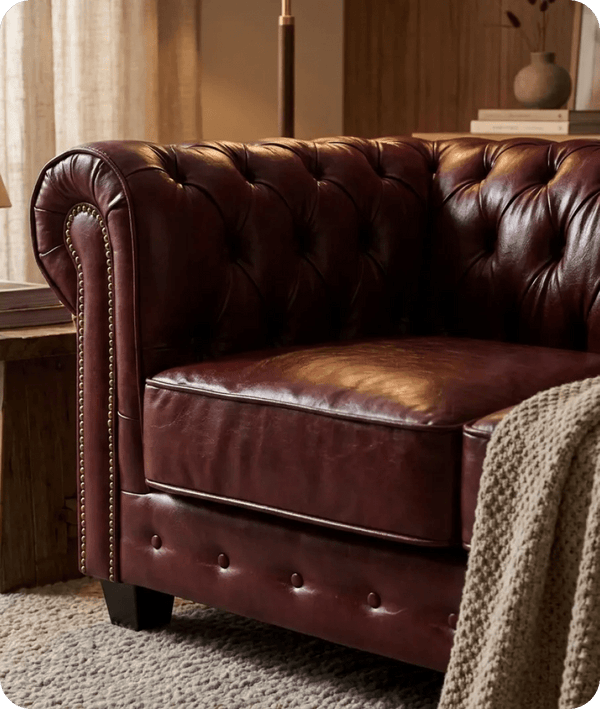 Windsor Classic Red Leather Antique 3 Seater Sofa