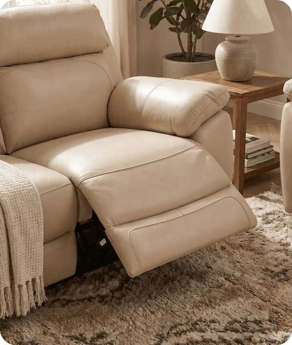 Torino Genuine Leather Cream Electric Power Recliner 2 Seater Sofa