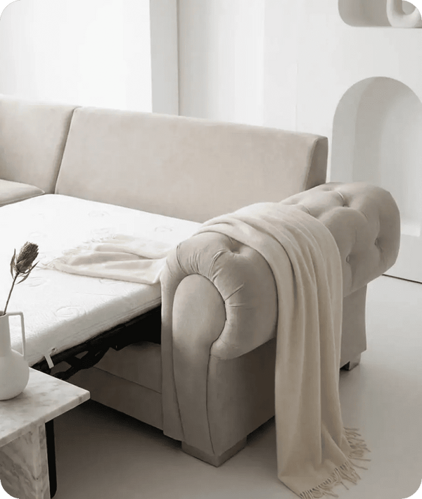 Florence High Back Cream Fabric Corner Sofa Bed