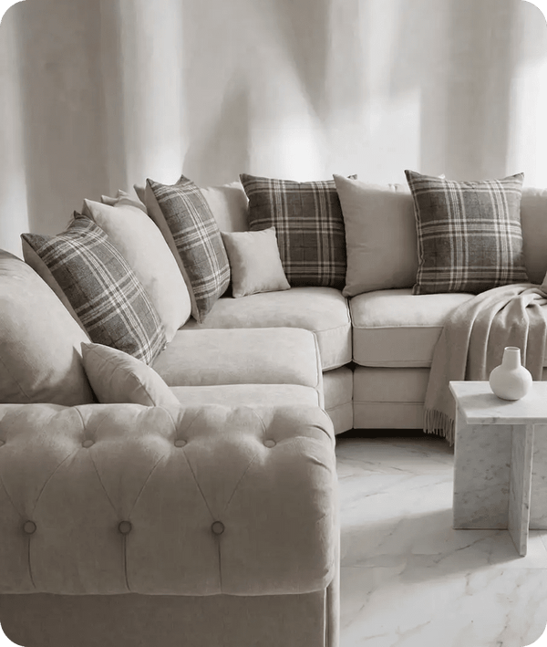 Florence Scatter Back  Cream Fabric Corner Sofa