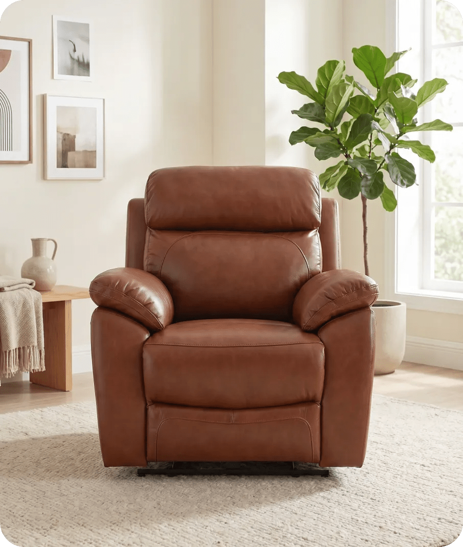 Torino Genuine Leather Tan Electric Power Recliner Armchair