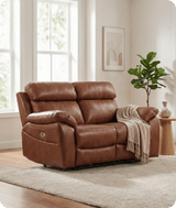 Torino Genuine Leather Tan  Electric Power Recliner 2 Seater Sofa