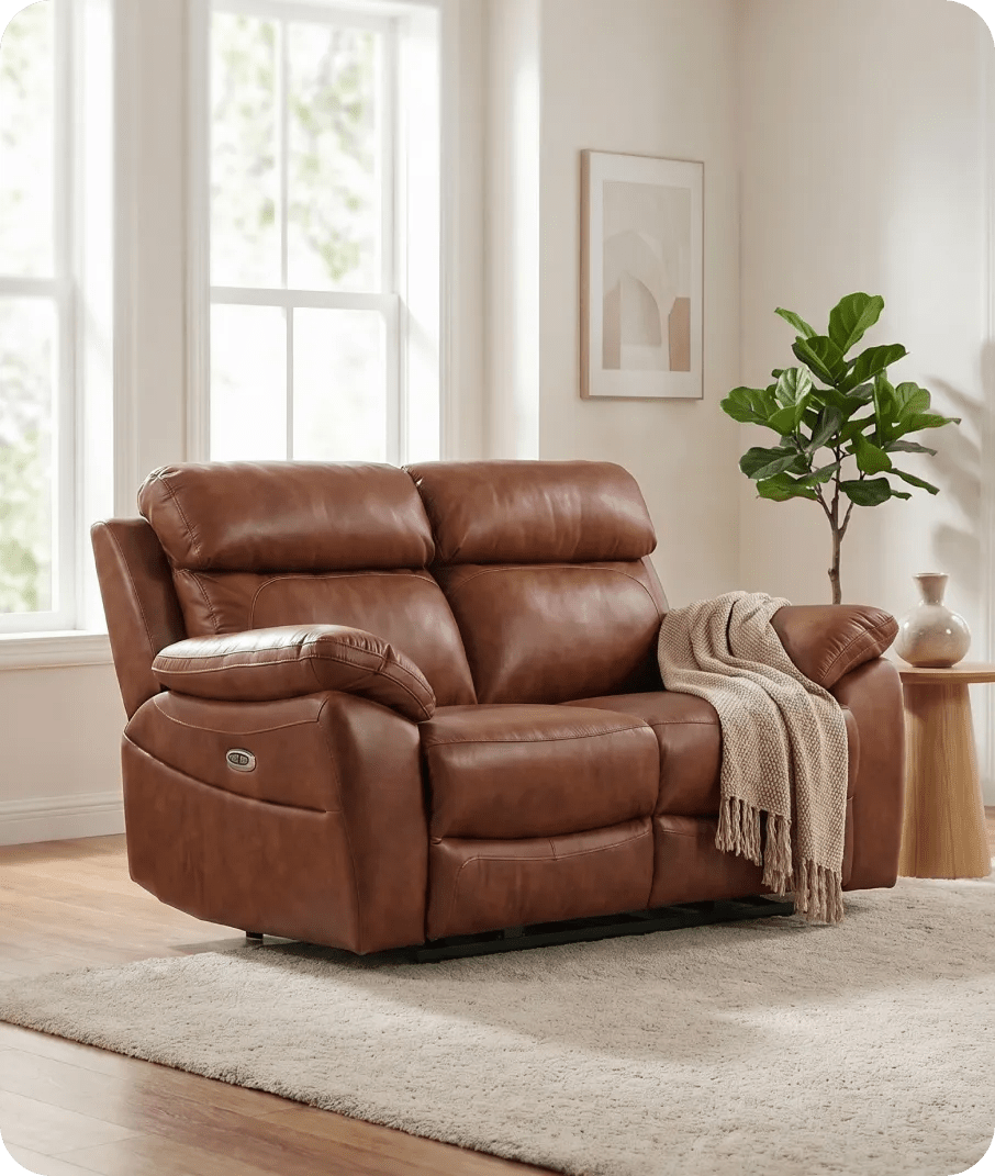 Torino Genuine Leather Tan  Electric Power Recliner 2 Seater Sofa