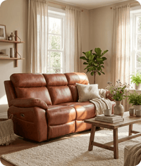 Torino Genuine Leather Tan Electric Power Recliner 3 Seater Sofa