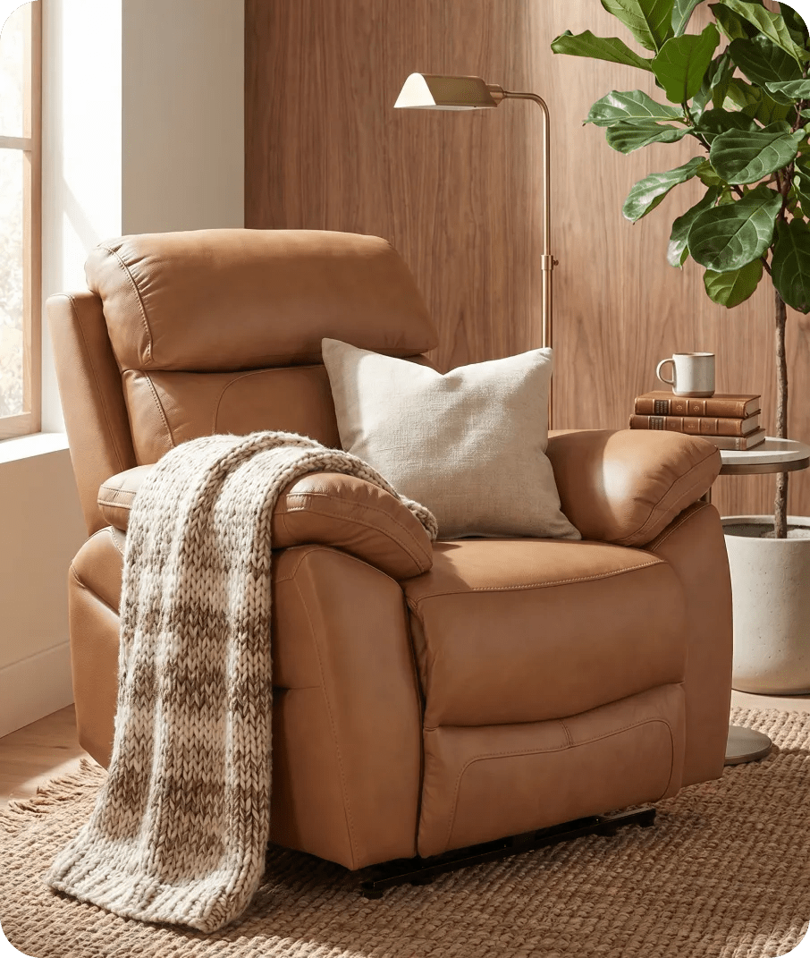 Torino Genuine Leather Caramel Electric Power Recliner Armchair