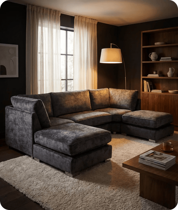 Westminster Coal Alaska Fabric U Shape High Back Corner Sofa