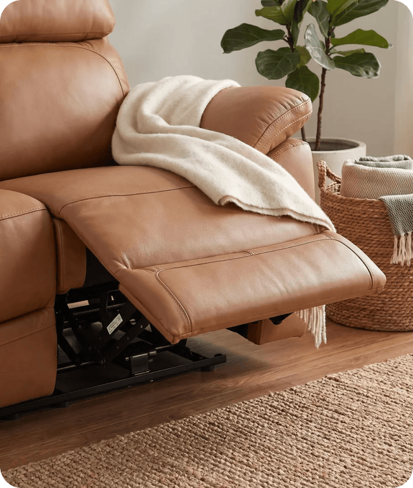 Torino Genuine Leather Caramel Electric Power Recliner 3 Seater Sofa
