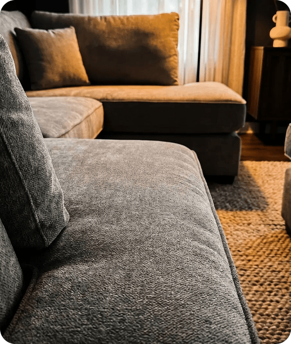 Mayfair Grey Fabric U Shape High Back Corner Sofa + Footstool