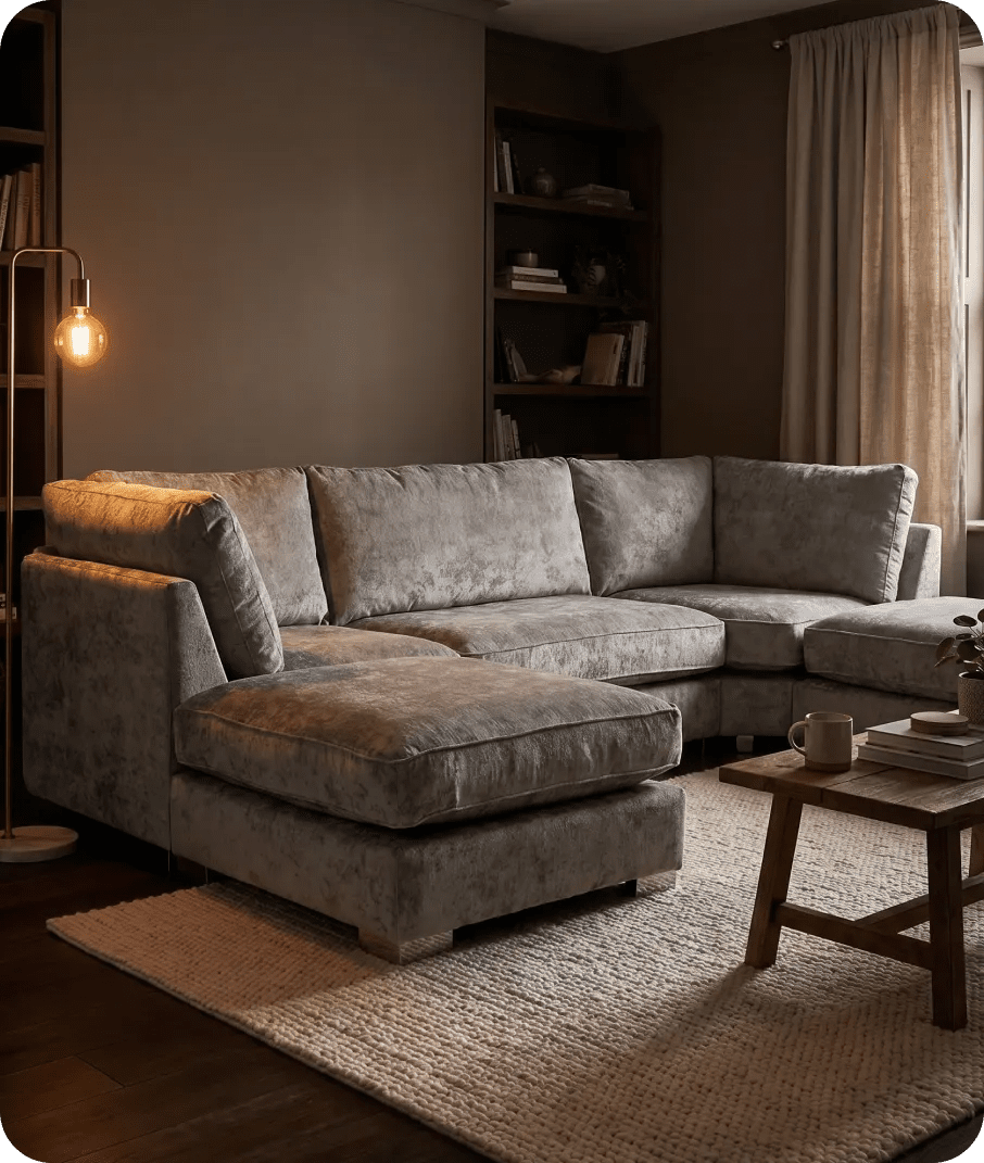 Westminster Silver Alaska Fabric U Shape High Back Corner Sofa