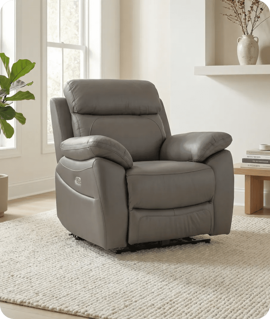 Torino Genuine Leather Grey Electric Power Recliner Armchair