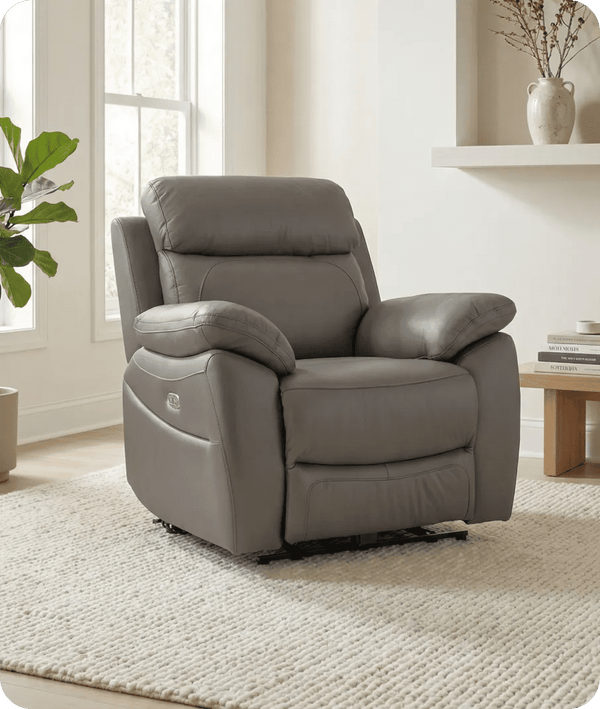 Torino Genuine Leather Grey Electric Power Recliner Armchair