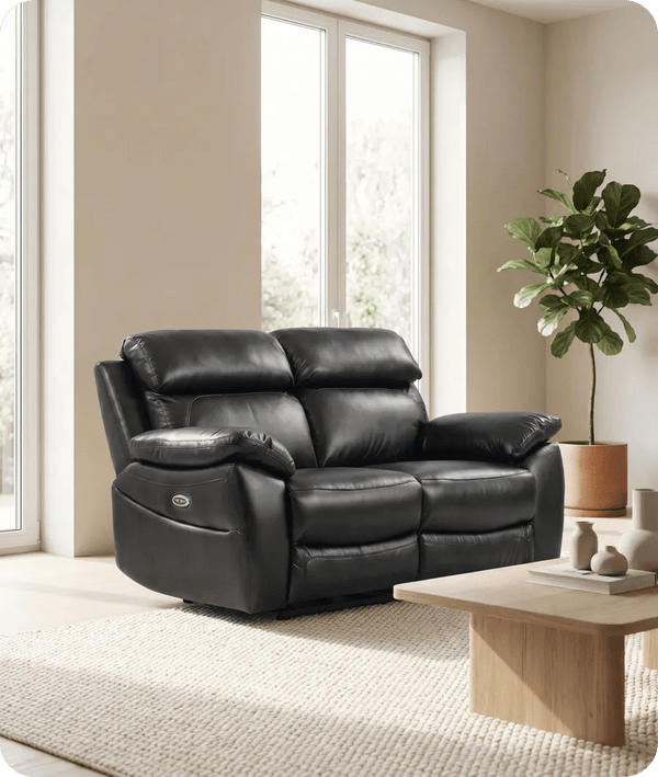 Torino Genuine Leather Black  Electric Power Recliner 2 Seater