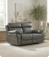 Torino Genuine Leather Grey Electric Power Recliner 2 Seater Sofa